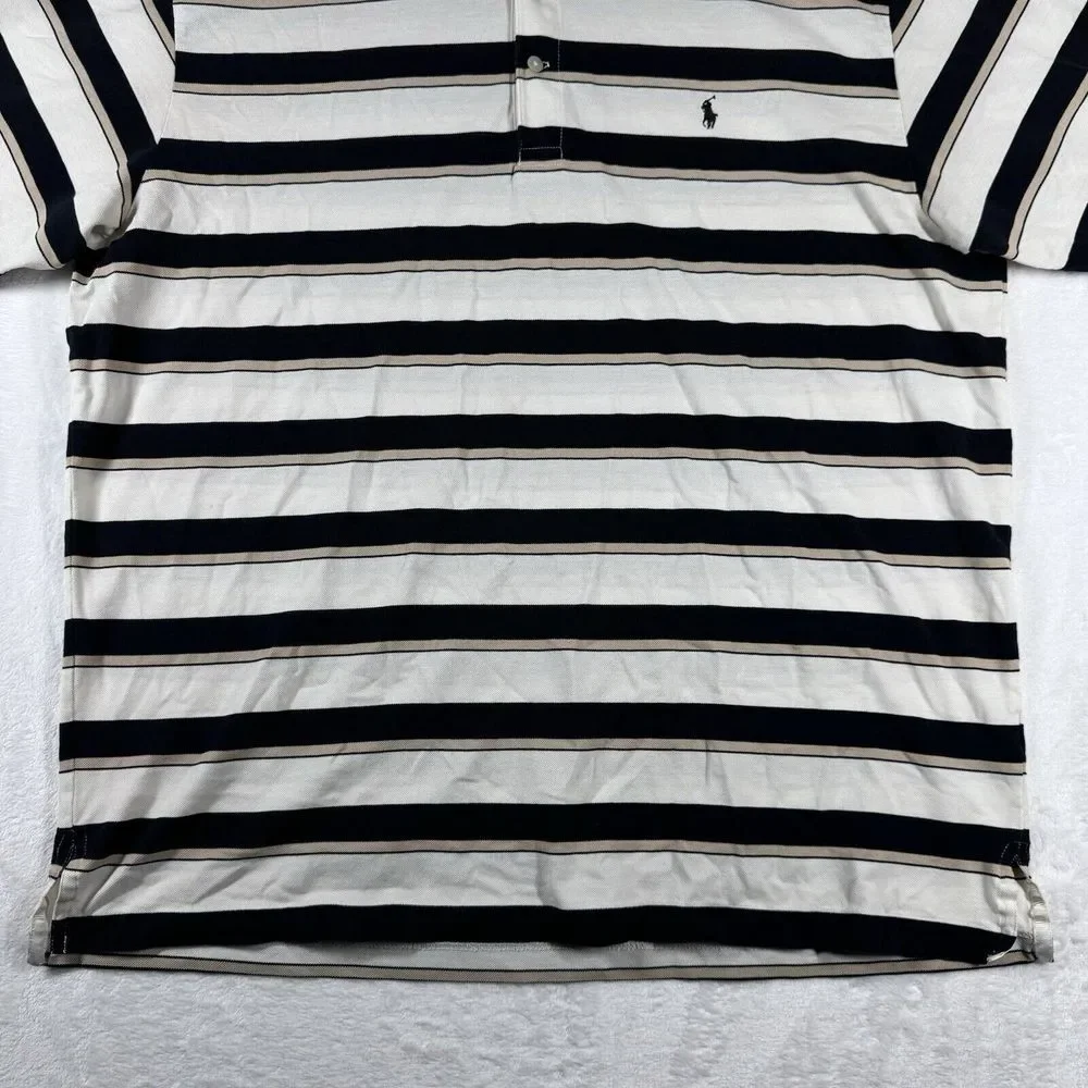 Vintage Golf Polo Ralph‎ Lauren Mens XL White/Black Striped Pony Performance
